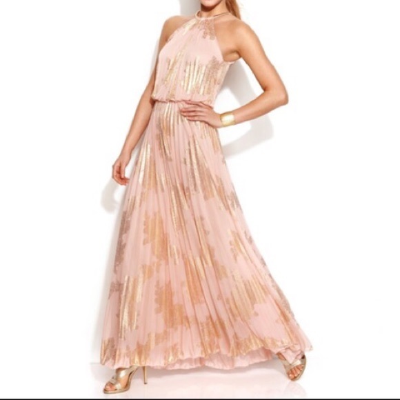 pink and gold maxi dress